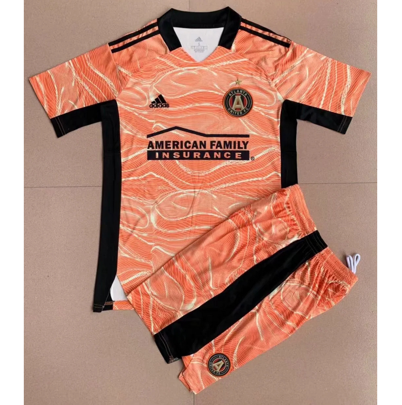 Kids Atlanta United 2021/22 Orange Goalkeeper Soccer Kits Shirt With Shorts